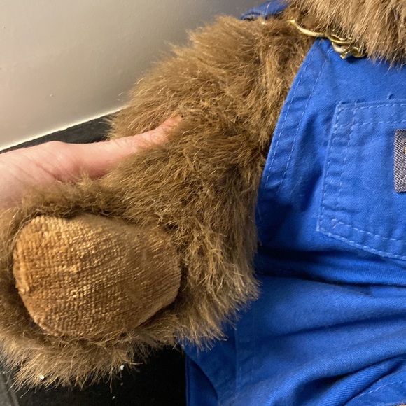 BIG Teddy Bear Jointed Wearing Adorable OshKosh Overalls Vintage Country - Picture 4 of 10